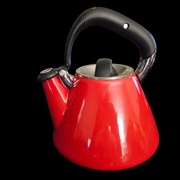 OXO Good Grips Downpour Red Enamel Whistling Tea Kettle 1.8 Qt Soft Grip Handle - Picture 4 of 10